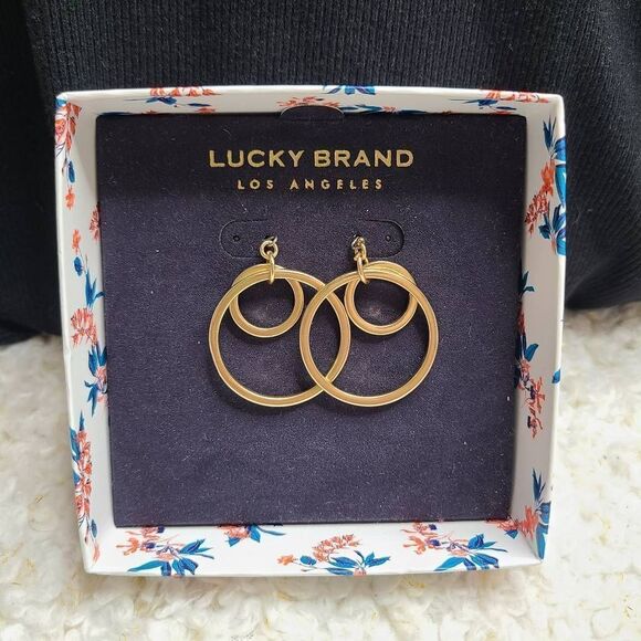 Lucky Brand Gold Dangle Double‎ Hoop Earrings New in Box - Picture 1 of 3